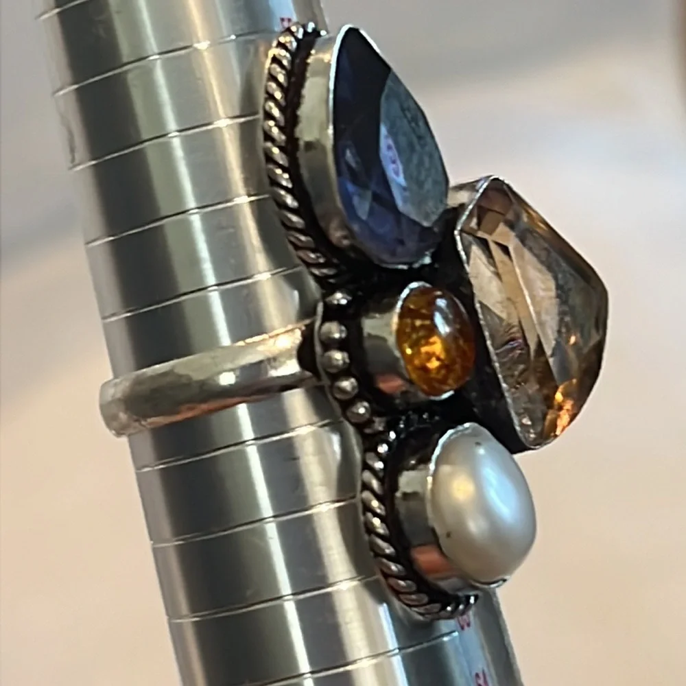 #369 Amethyst, Amber, Pearl Handcrafted Ring 💍 Size 9 NWOT - Picture 13 of 15